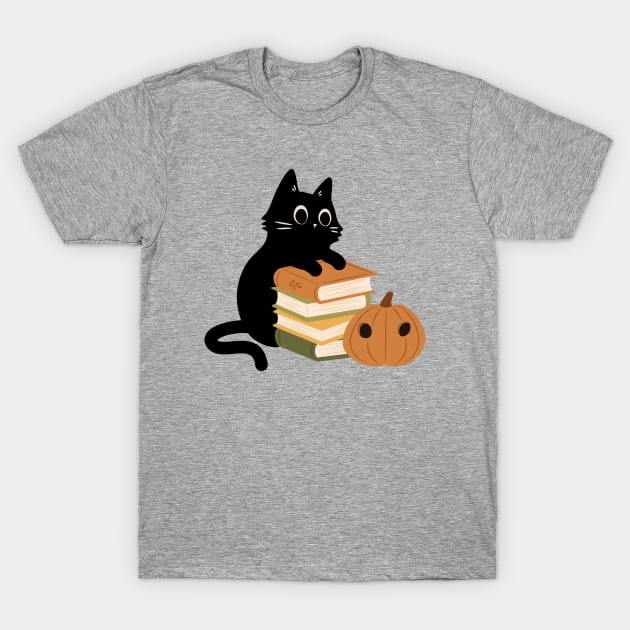 cat on pile of books T-Shirt by indiebookster